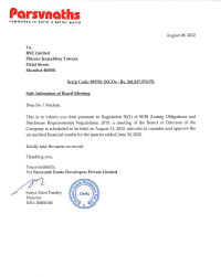 Intimation of Board Meeting August 2022