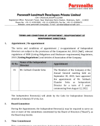 Terms & Conditions of Appointment / Reappointment of Independent Directors