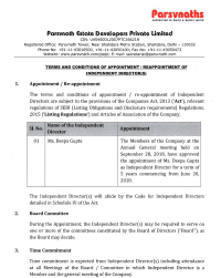 Terms & Conditions of Appointment / Reappointment of Independent Directors